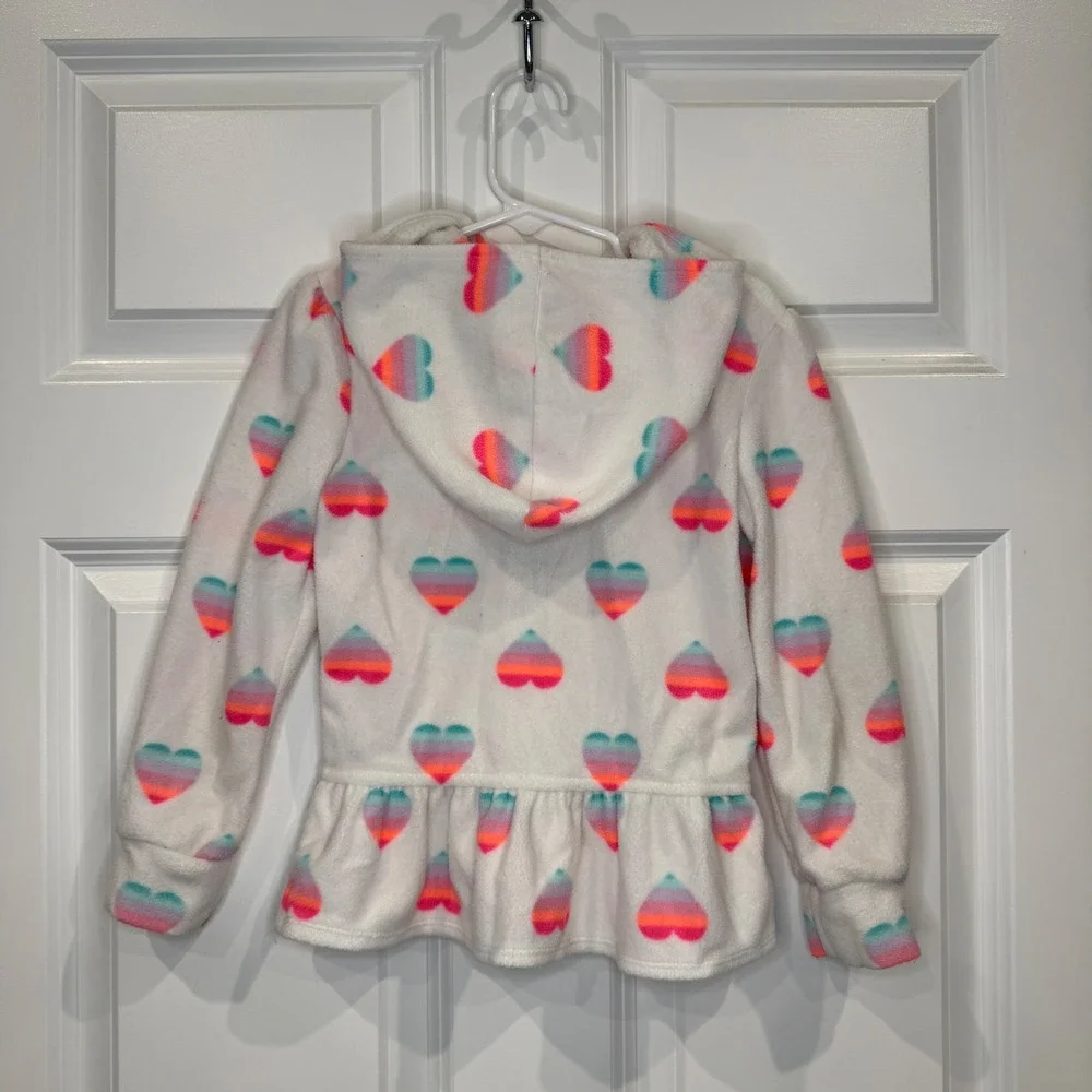 The Childrens Place Girls Fleece Zip‎ Up Hoodie Rainbow Ombre Hearts Size 4T